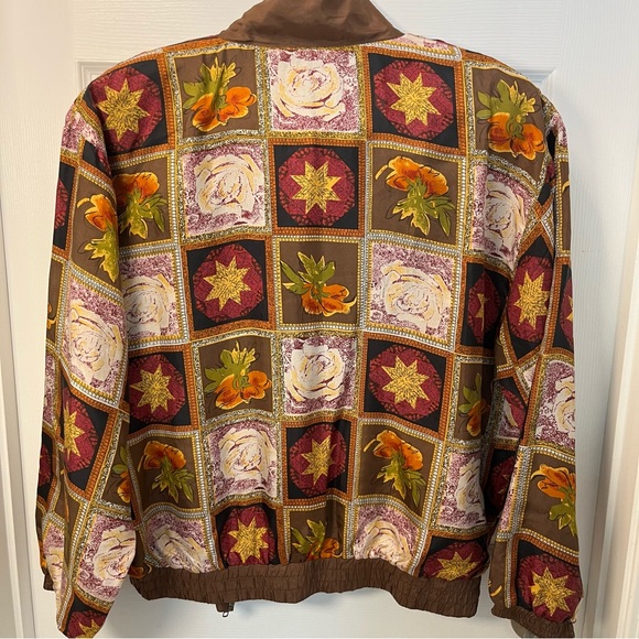 Vintage Feel Free by G.C Women's Multicolor Patterned Silk Bomber Jacket Medium - Picture 6 of 12